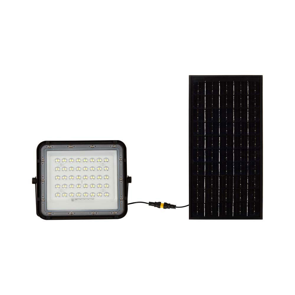 Ηλιακός Προβολέας LED 6W-10W IP65 με Χειριστήριο & Ένδειξη Μπαταρίας Μαύρο Σώμα V-TAC