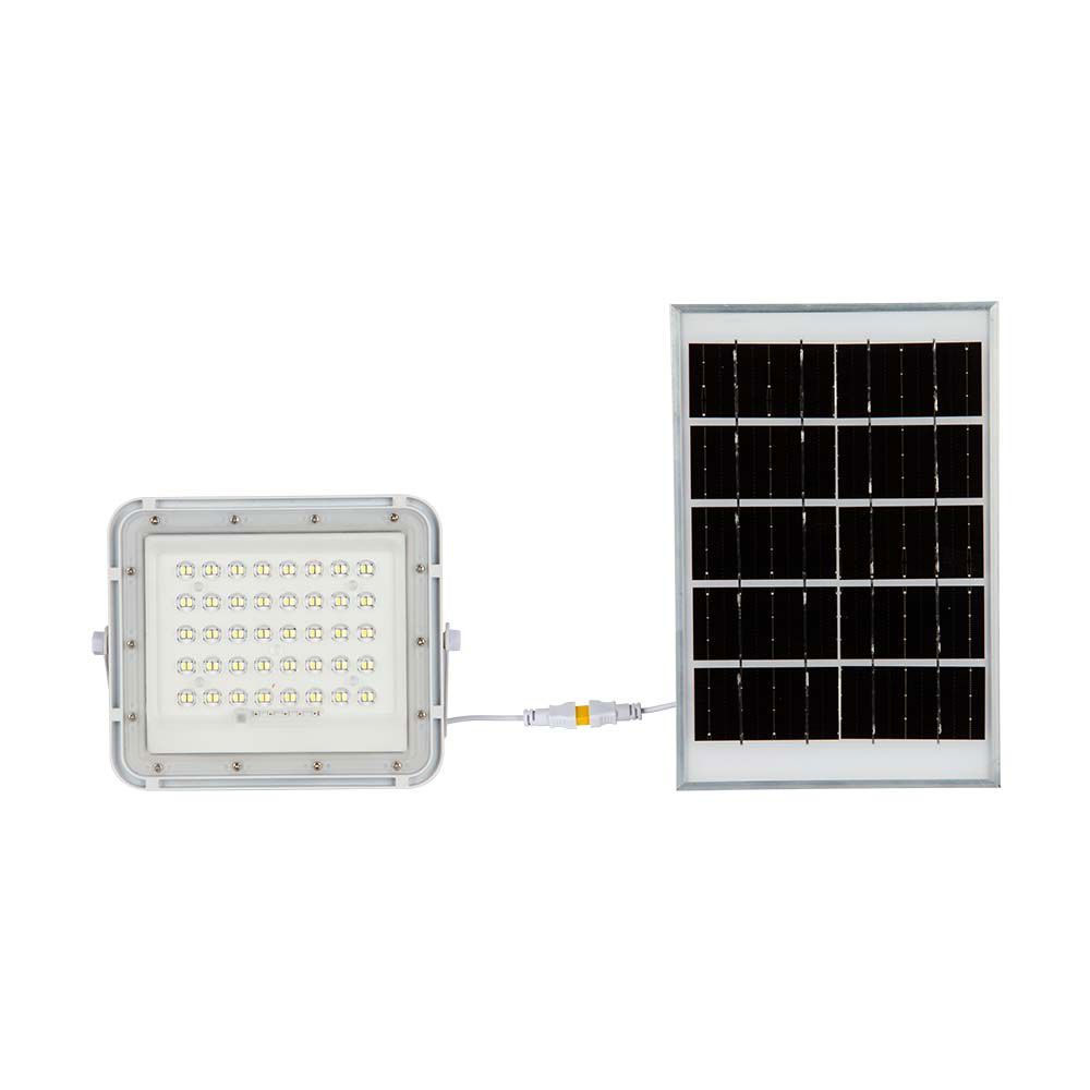Ηλιακός Προβολέας LED 6W-10W IP65 με Χειριστήριο & Ένδειξη Μπαταρίας Άσπρο Σώμα V-TAC